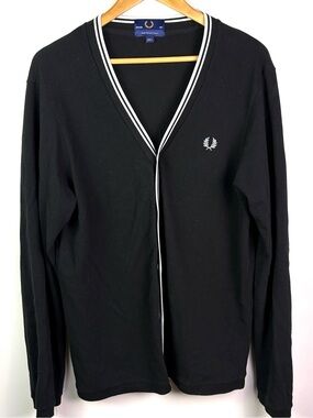 Fred Perry Black Cardigan with White Contrast Trim size XL